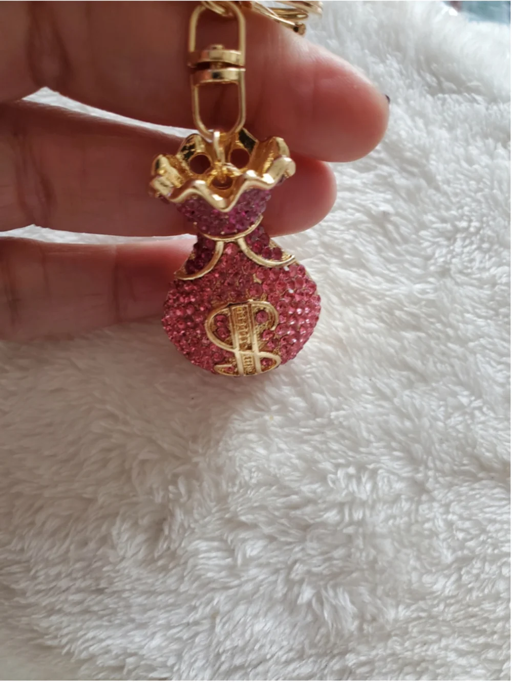 20s,50s 100s cash.... Money Bag Keychain Pink and Gold